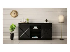 Aparador de diseño negro de 160 cm con puertas correderas Hexa