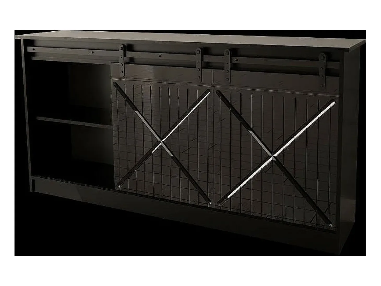 Aparador de diseño negro de 160 cm con puertas correderas Hexa