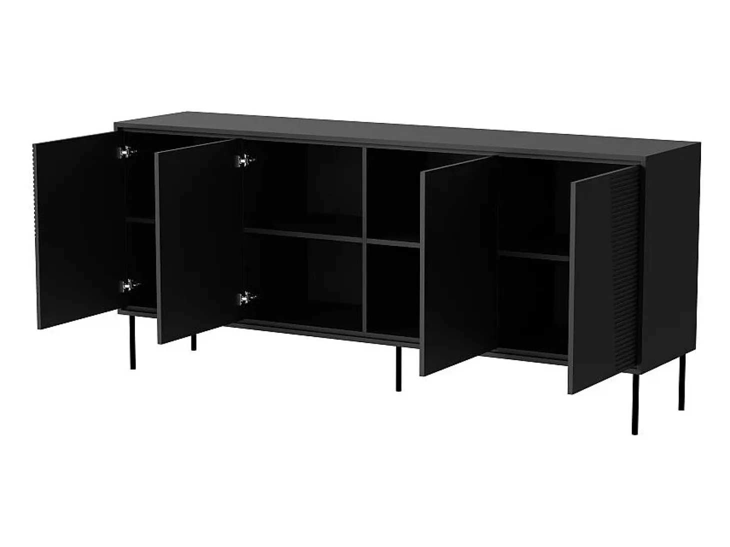 Aparador de diseño negro mate de 200 cm con patas de metal negro Ula