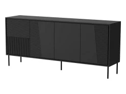 Aparador de diseño negro mate de 200 cm con patas de metal negro Ula