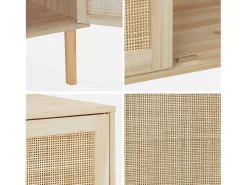 Aparador de efecto caña y madera con 2 puertas, 80cm natural
