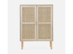 Aparador de efecto caña y madera con 2 puertas, 80cm natural