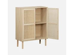 Aparador de efecto caña y madera con 2 puertas, 80cm natural