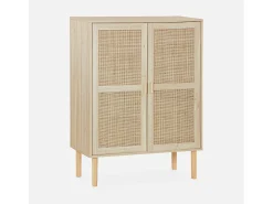 Aparador de efecto caña y madera con 2 puertas, 80cm natural