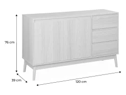 Aparador de efecto madera con 2 puertas, 120cm natural