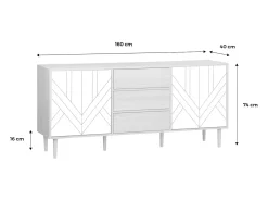 Aparador de efecto madera con 2 puertas, 160cm blanco