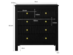 Aparador de estilo contemporáneo, cómoda con espacio de almacenamiento, tiradores dorados, negro