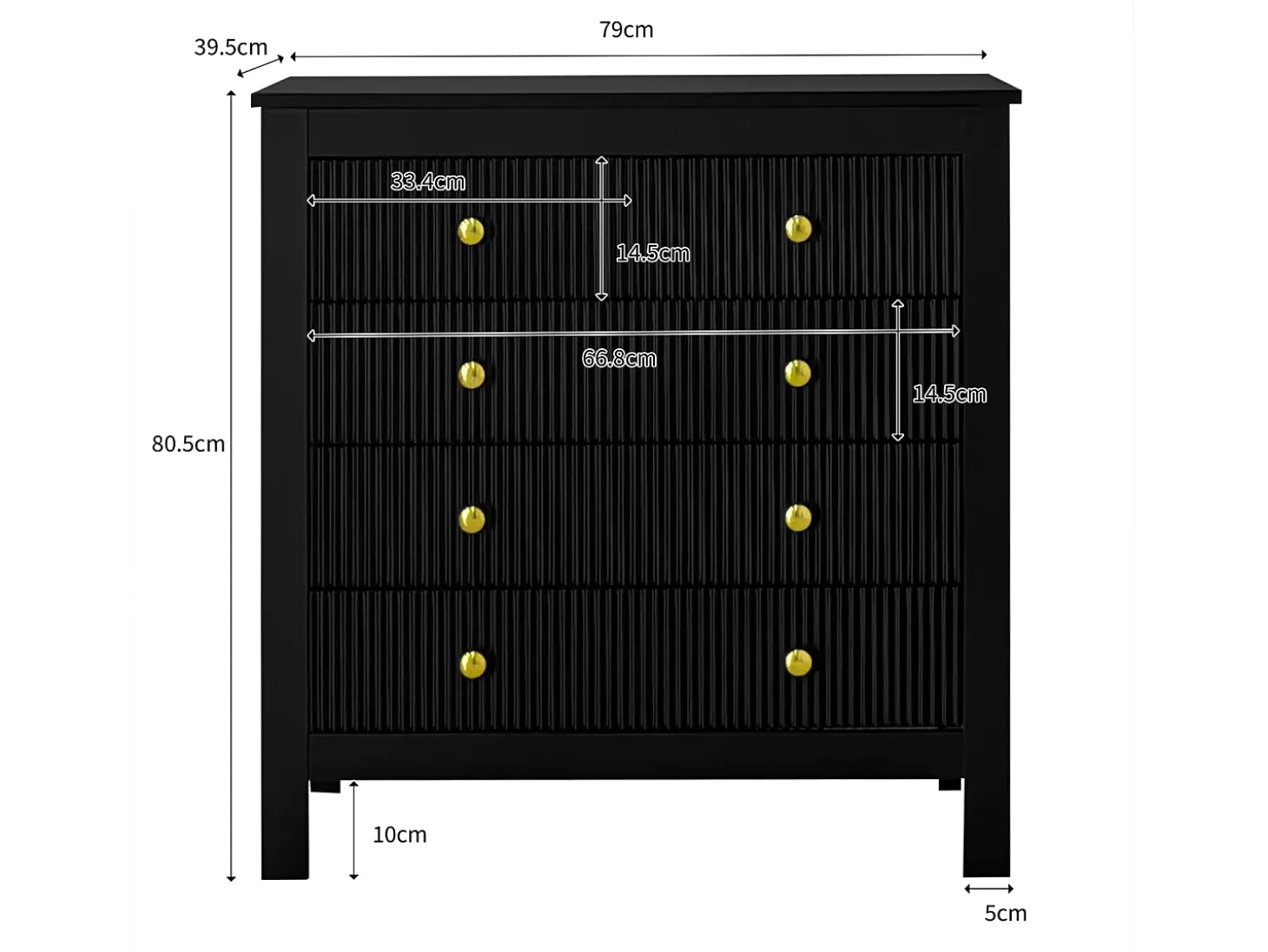 Aparador de estilo contemporáneo, cómoda con espacio de almacenamiento, tiradores dorados, negro