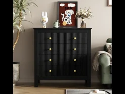 Aparador de estilo contemporáneo, cómoda con espacio de almacenamiento, tiradores dorados, negro