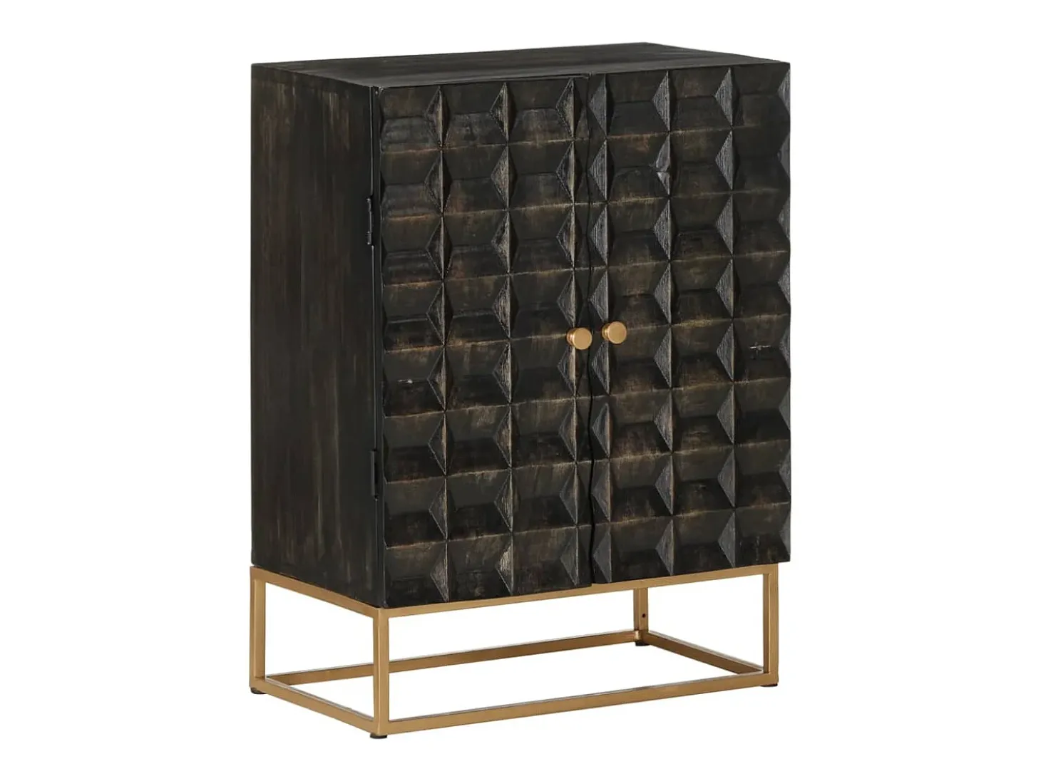 Aparador de hierro y madera maciza de mango negro 55x34x75 cm