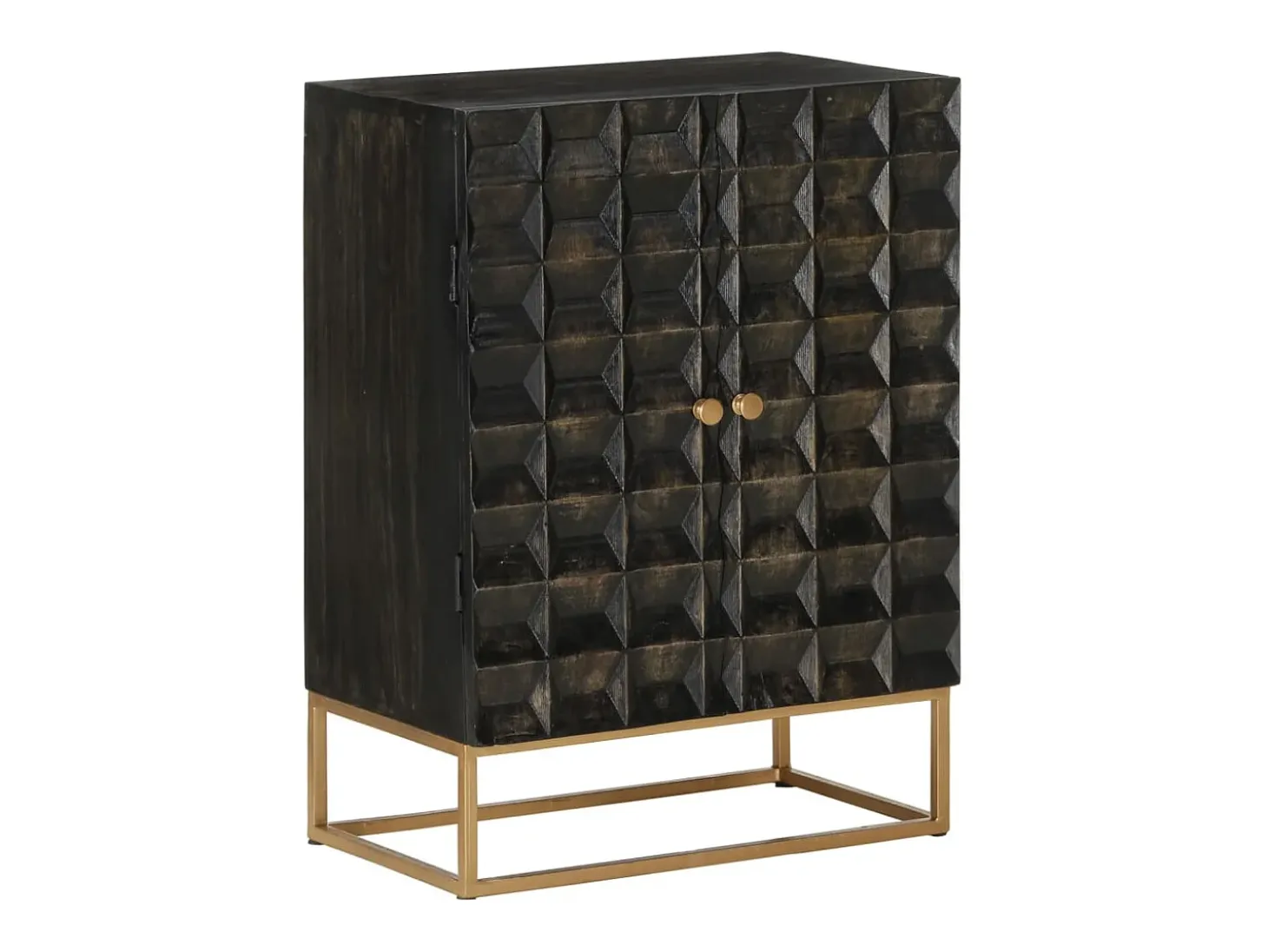 Aparador de hierro y madera maciza de mango negro 55x34x75 cm