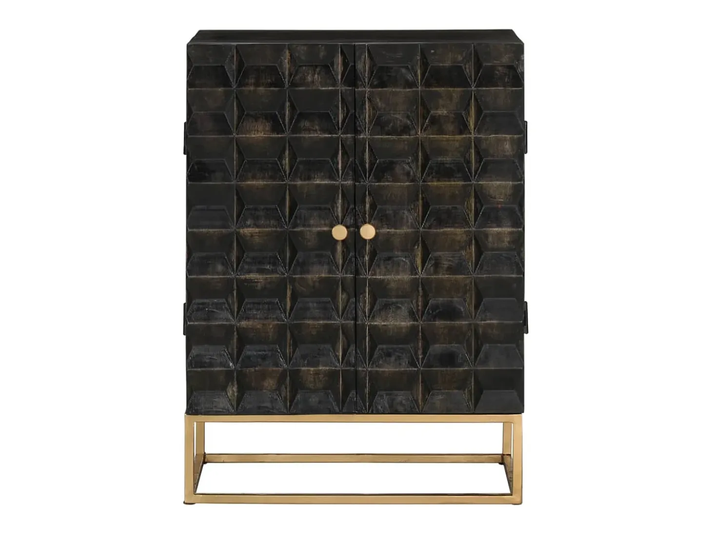 Aparador de hierro y madera maciza de mango negro 55x34x75 cm