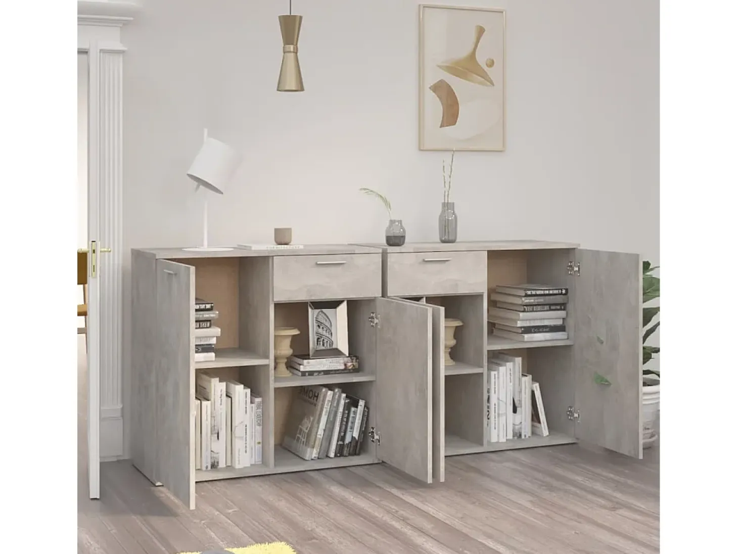 Aparador de hormigón gris 160x36x75 cm Madera de ingeniería