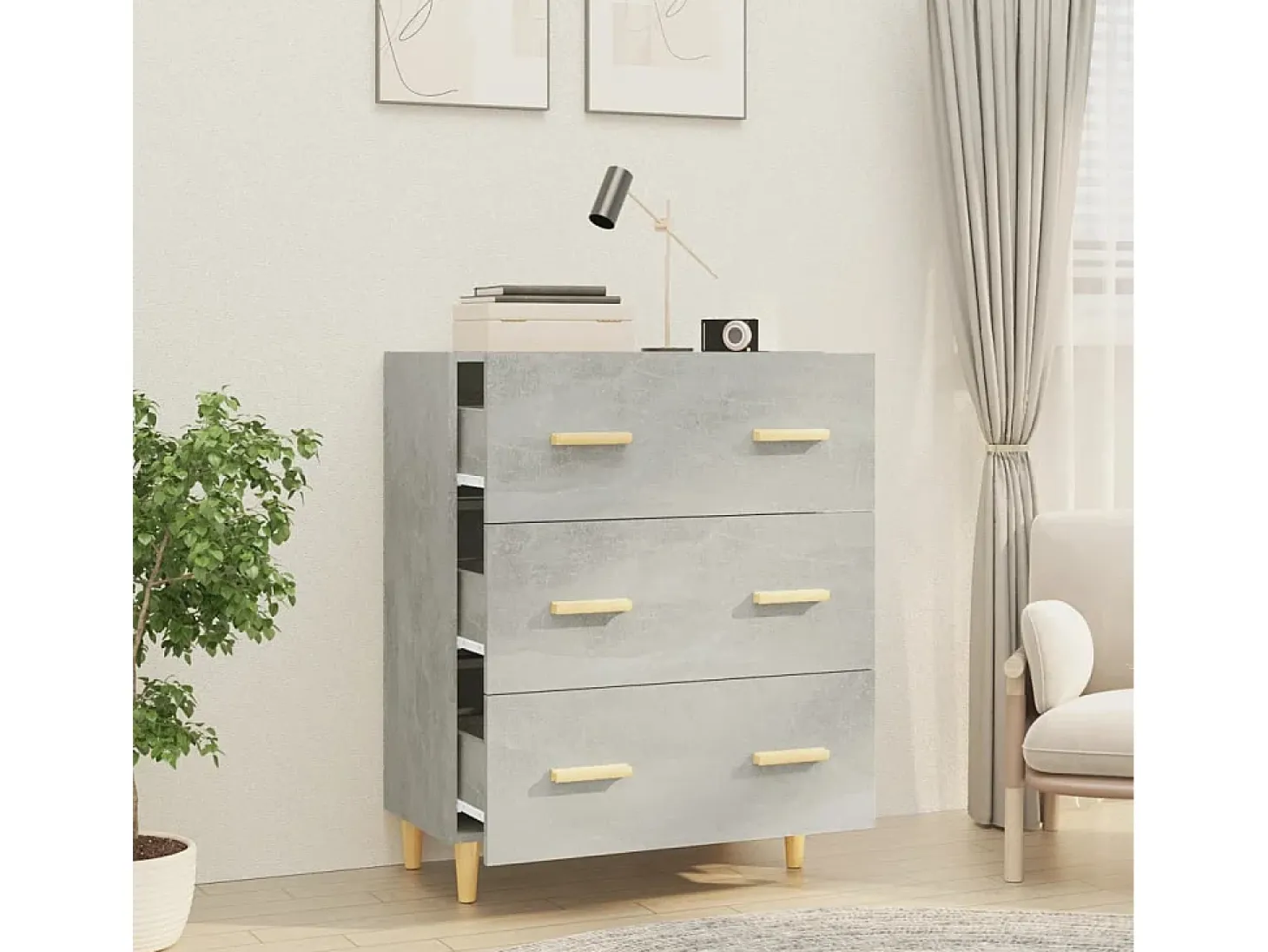 Aparador de hormigón gris 70x34x90 cm Madera de ingeniería