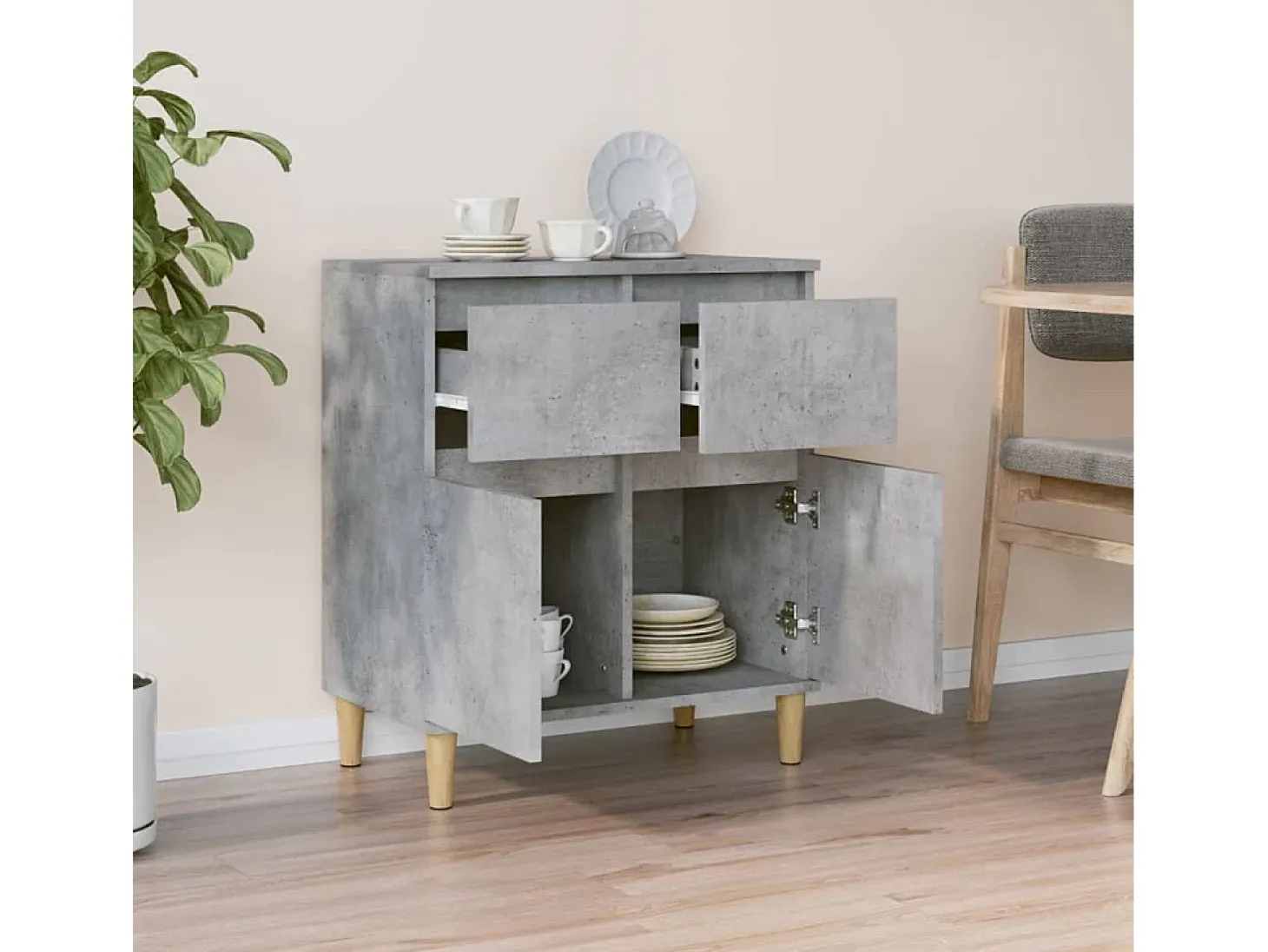 Aparador de hormigón gris 60x35x70 cm Madera de ingeniería