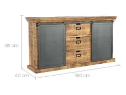 Aparador de madera 3 cajones 2 puertas metálicas correderas - Tabuk
