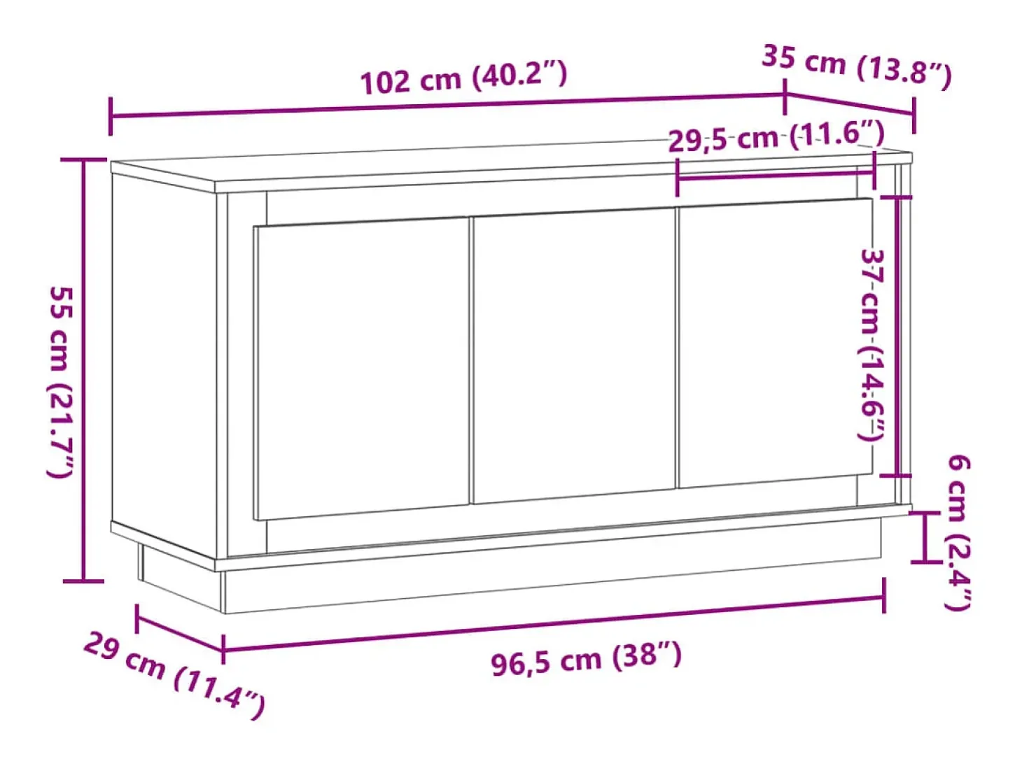 Aparador de madera antigua 102x35x55 cm madera contrachapada