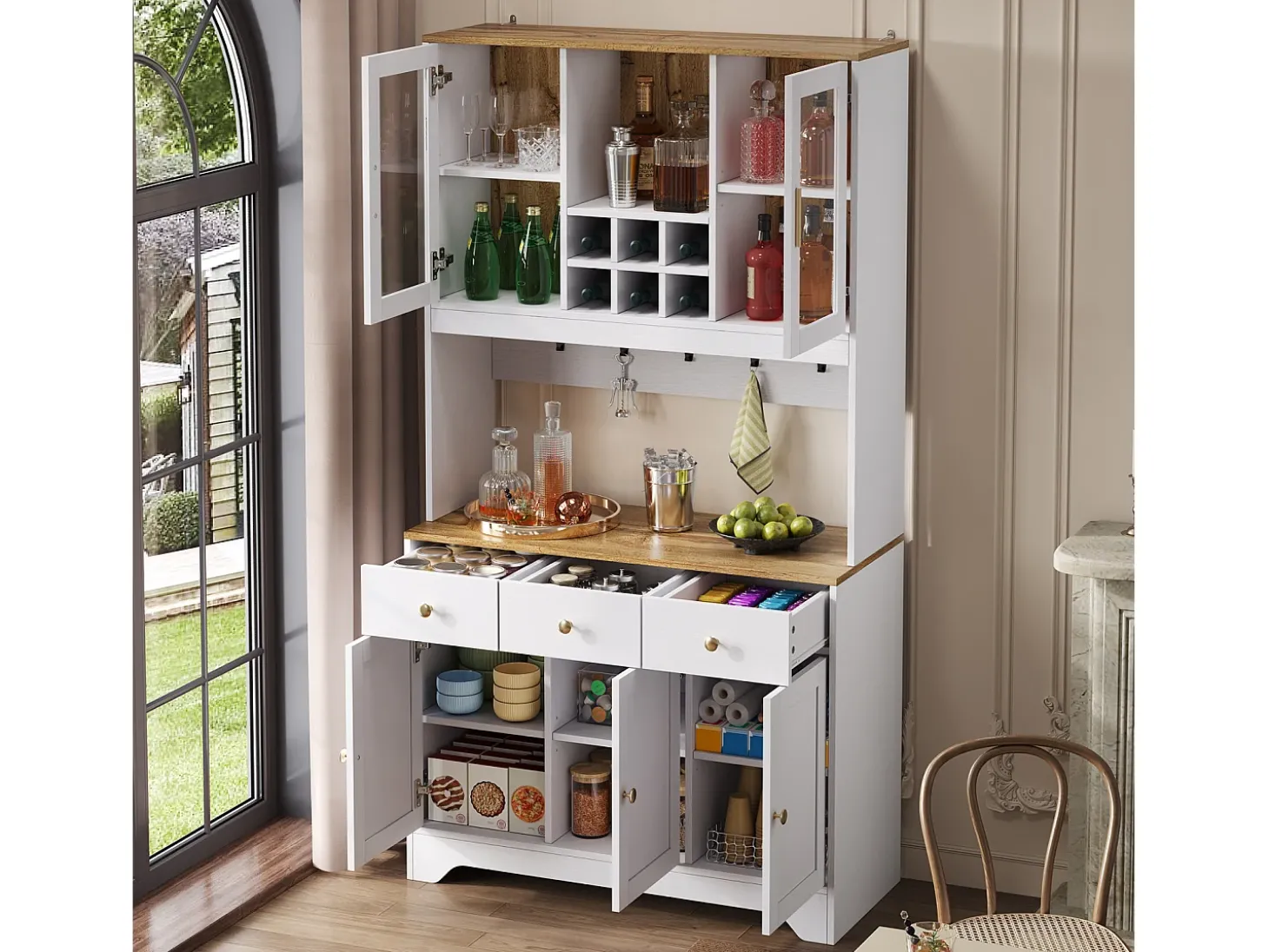 Aparador de madera blanca, 94,5 x 30 x 175,5 cm, diseño moderno para salón y comedor