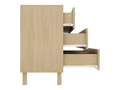 Aparador de madera con 6 cajones de ratán, ideal para almacenaje en salón, dormitorio o comedor. Medidas: 120 x 75 x 40 cm.