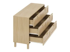 Aparador de madera con 6 cajones de ratán, ideal para almacenaje en salón, dormitorio o comedor. Medidas: 120 x 75 x 40 cm.