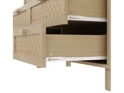 Aparador de madera con 6 cajones de ratán, ideal para almacenaje en salón, dormitorio o comedor. Medidas: 120 x 75 x 40 cm.