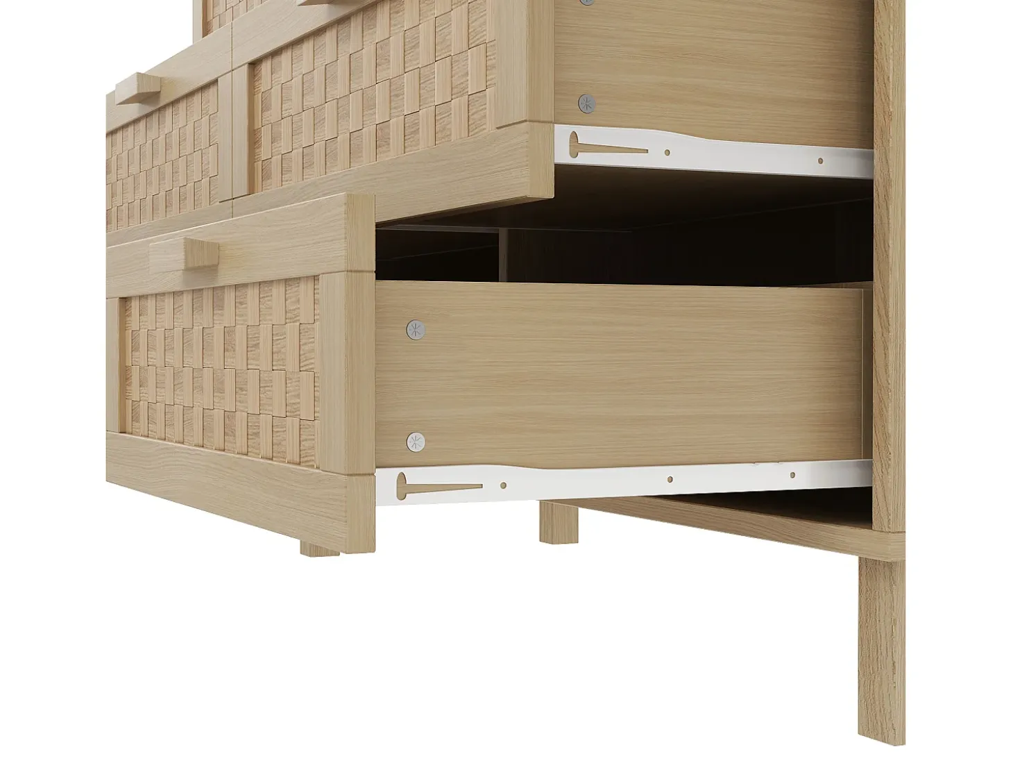 Aparador de madera con 6 cajones de ratán, ideal para almacenaje en salón, dormitorio o comedor. Medidas: 120 x 75 x 40 cm.