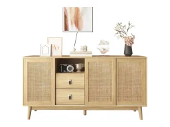 Aparador de madera con 3 puertas y 2 cajones para almacenaje multifuncional 155x38x80 cm