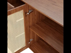 Aparador de madera con puertas y cajón de ratán, 160 x 40 x 90 cm, marrón, para salón o cocina