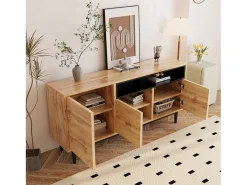Aparador de madera con tres puertas y estantes 160 x 35 x 76 cm - Mueble de TV de diseño que ahorra espacio, robusto y fiable