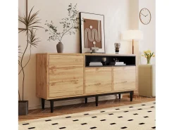 Aparador de madera con tres puertas y estantes 160 x 35 x 76 cm - Mueble de TV de diseño que ahorra espacio, robusto y fiable