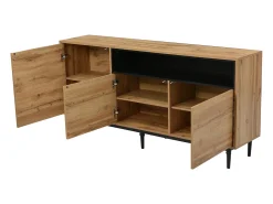 Aparador de madera con tres puertas y estantes 160 x 35 x 76 cm - Mueble de TV de diseño que ahorra espacio, robusto y fiable