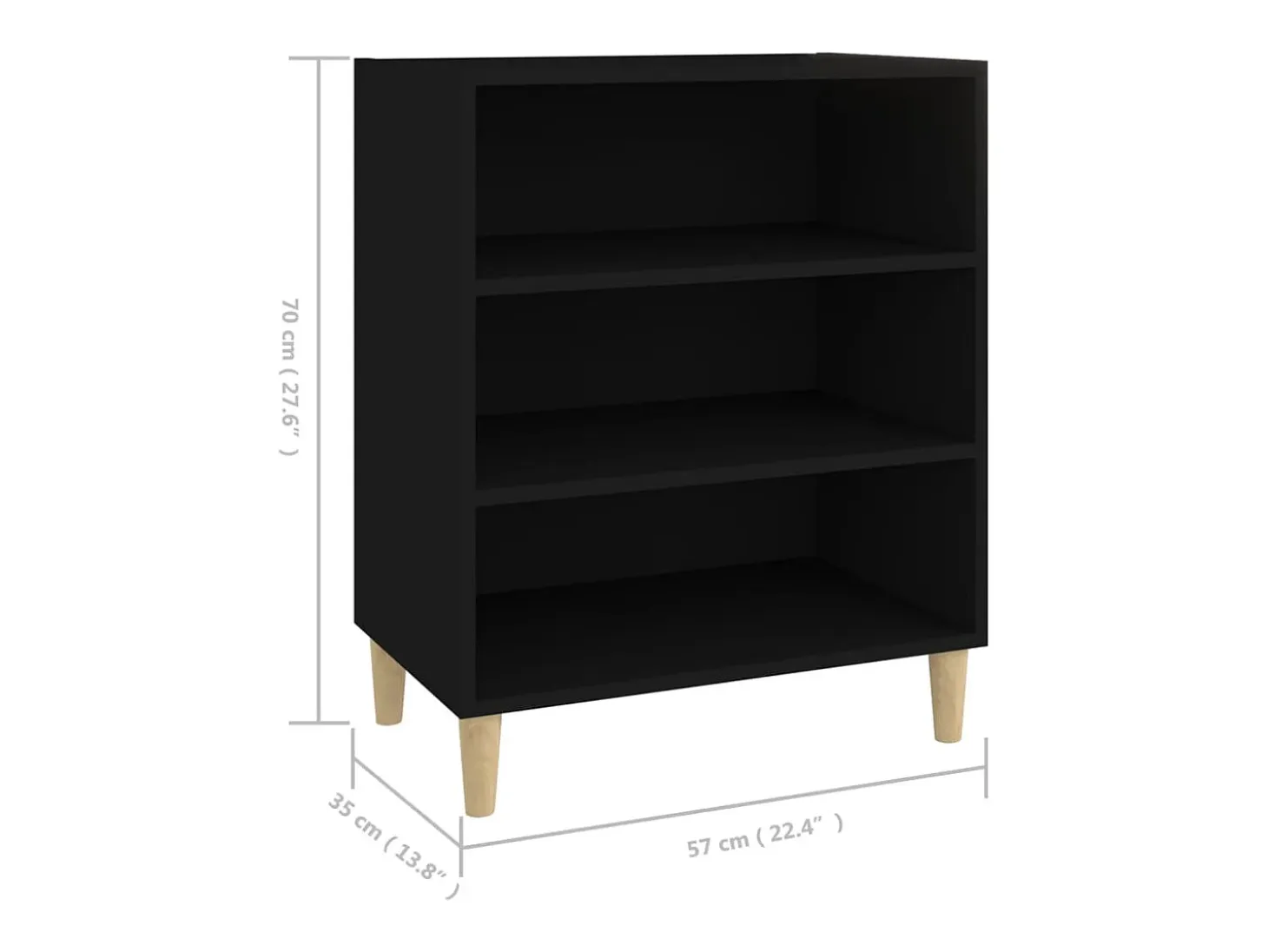 Aparador de madera contrachapada negro 57x35x70 cm