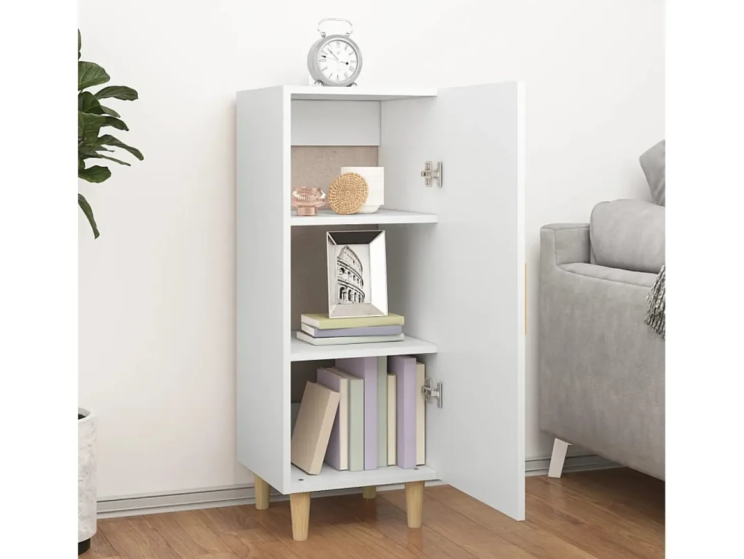 Aparador de madera contrachapada blanco 34,5x34x90 cm