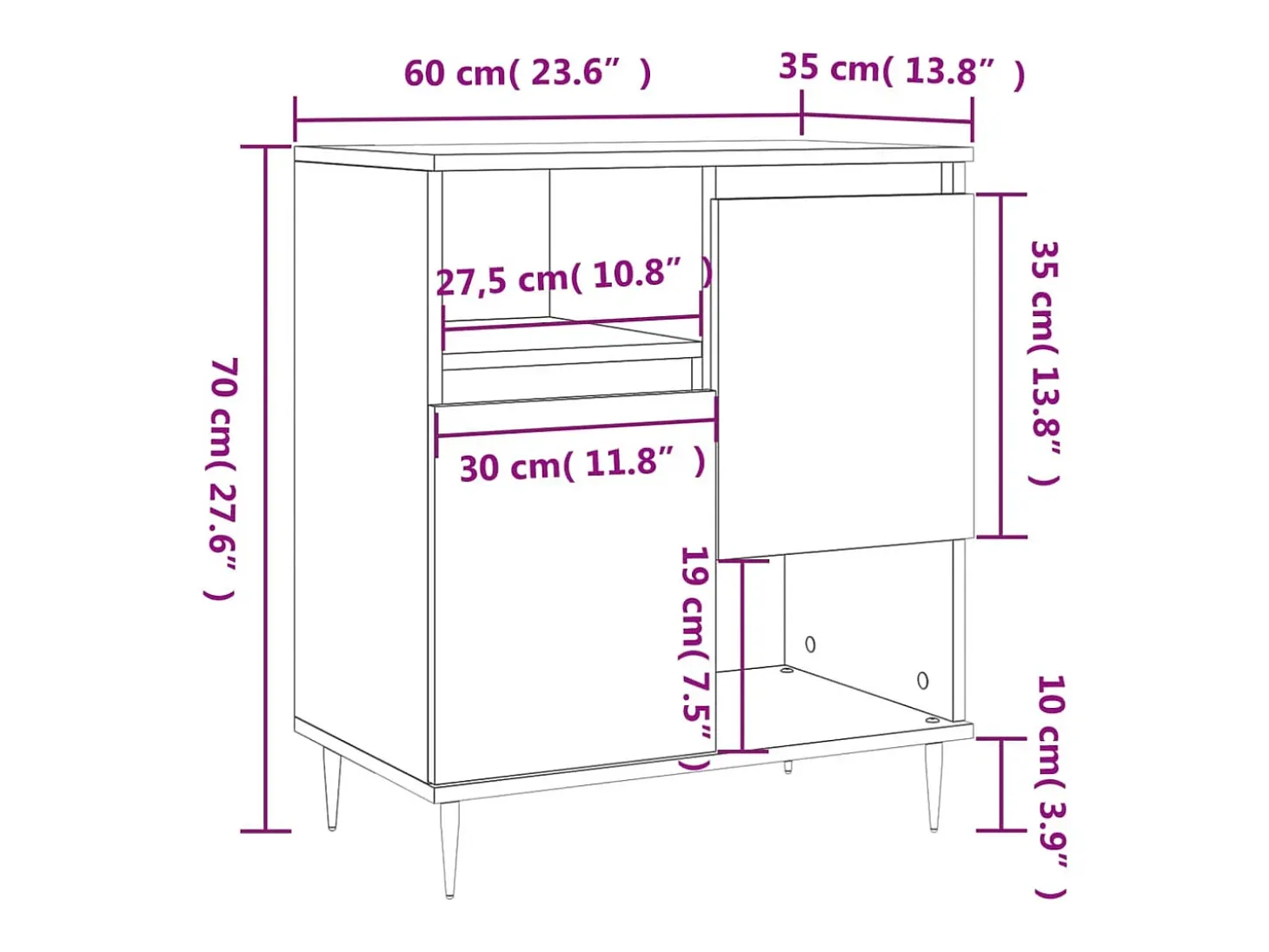 Aparador de madera contrachapada roble Sonoma 60x35x70 cm