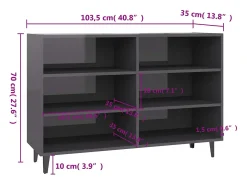 Aparador de madera contrachapada gris brillante 103,5x35x70 cm