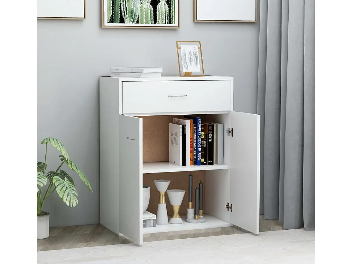Aparador de madera contrachapada blanco 60x30x75 cm ES37660