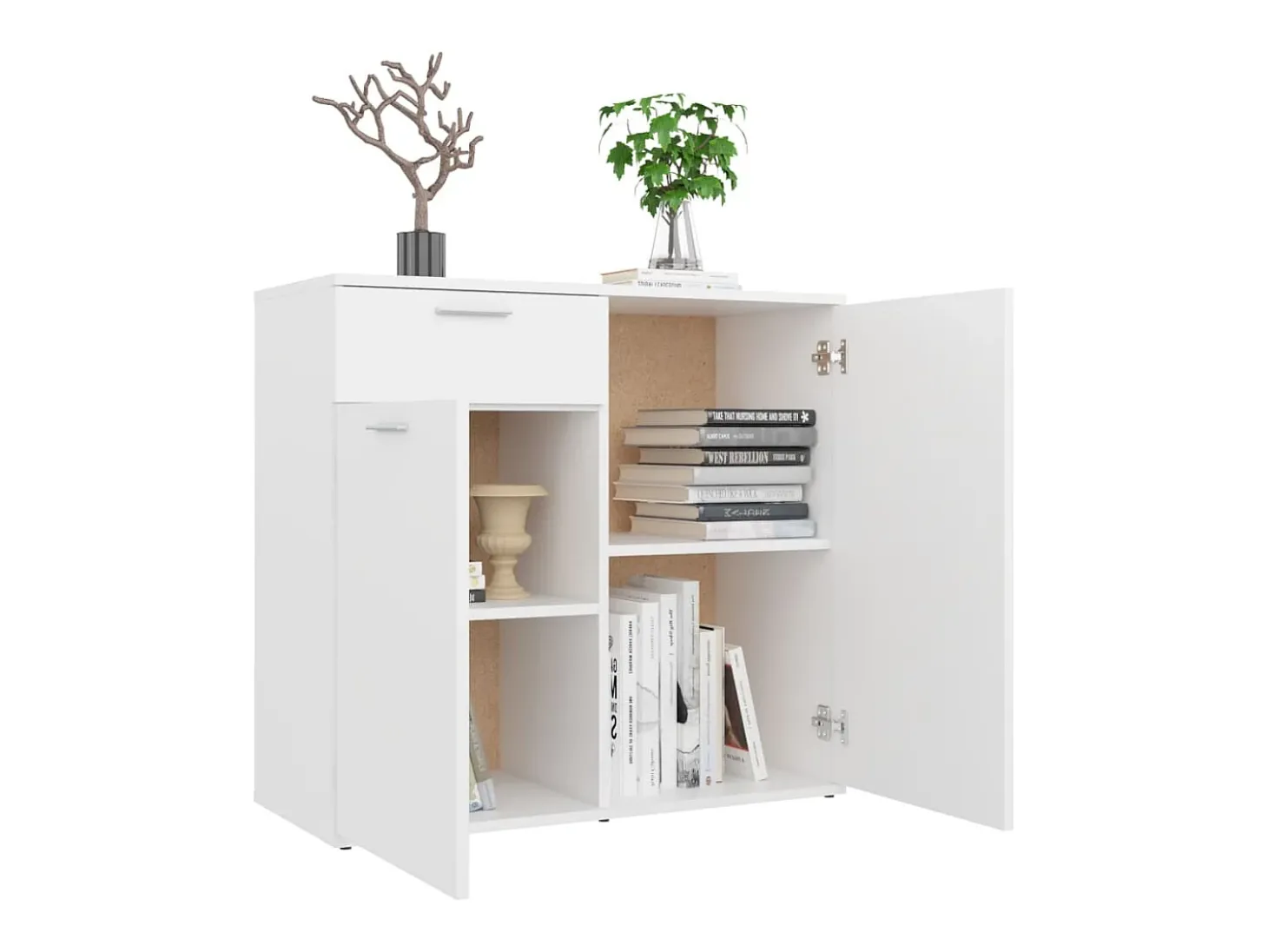 Aparador de madera contrachapada blanco 80x36x75 cm
