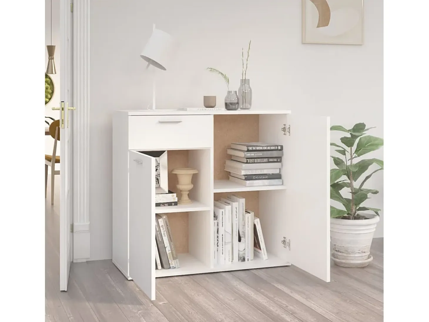 Aparador de madera contrachapada blanco 80x36x75 cm