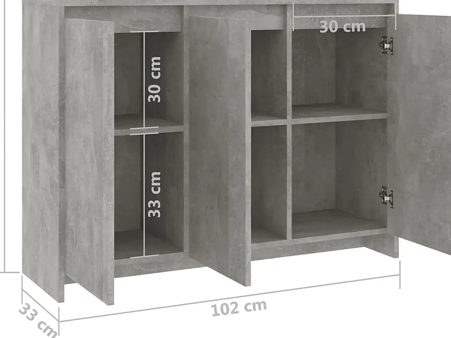 Aparador de madera contrachapada gris hormigón 102x33x75 cm