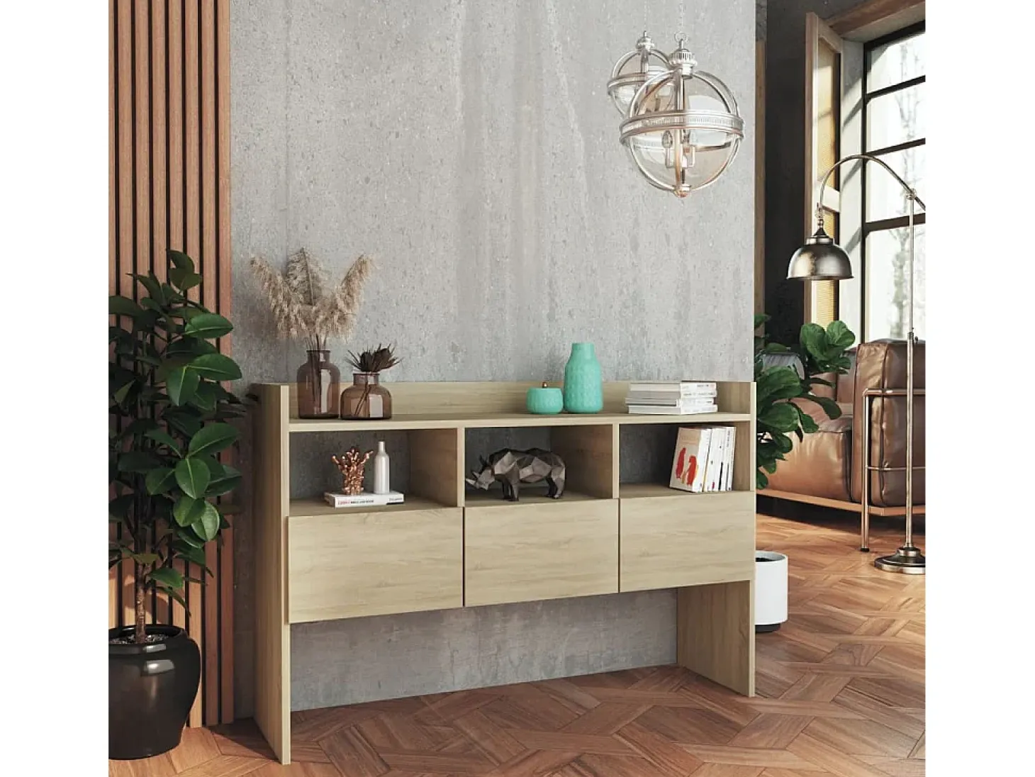 Aparador de madera contrachapada roble Sonoma 105x30x70 cm ES77525