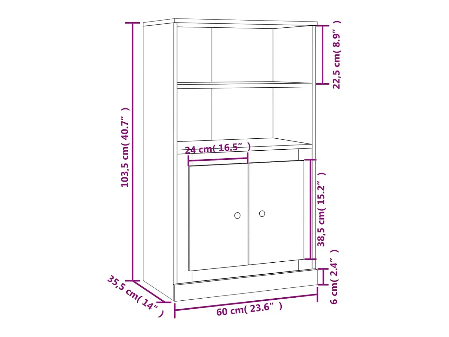 Aparador de madera contrachapada gris Sonoma 60x35,5x103,5 cm