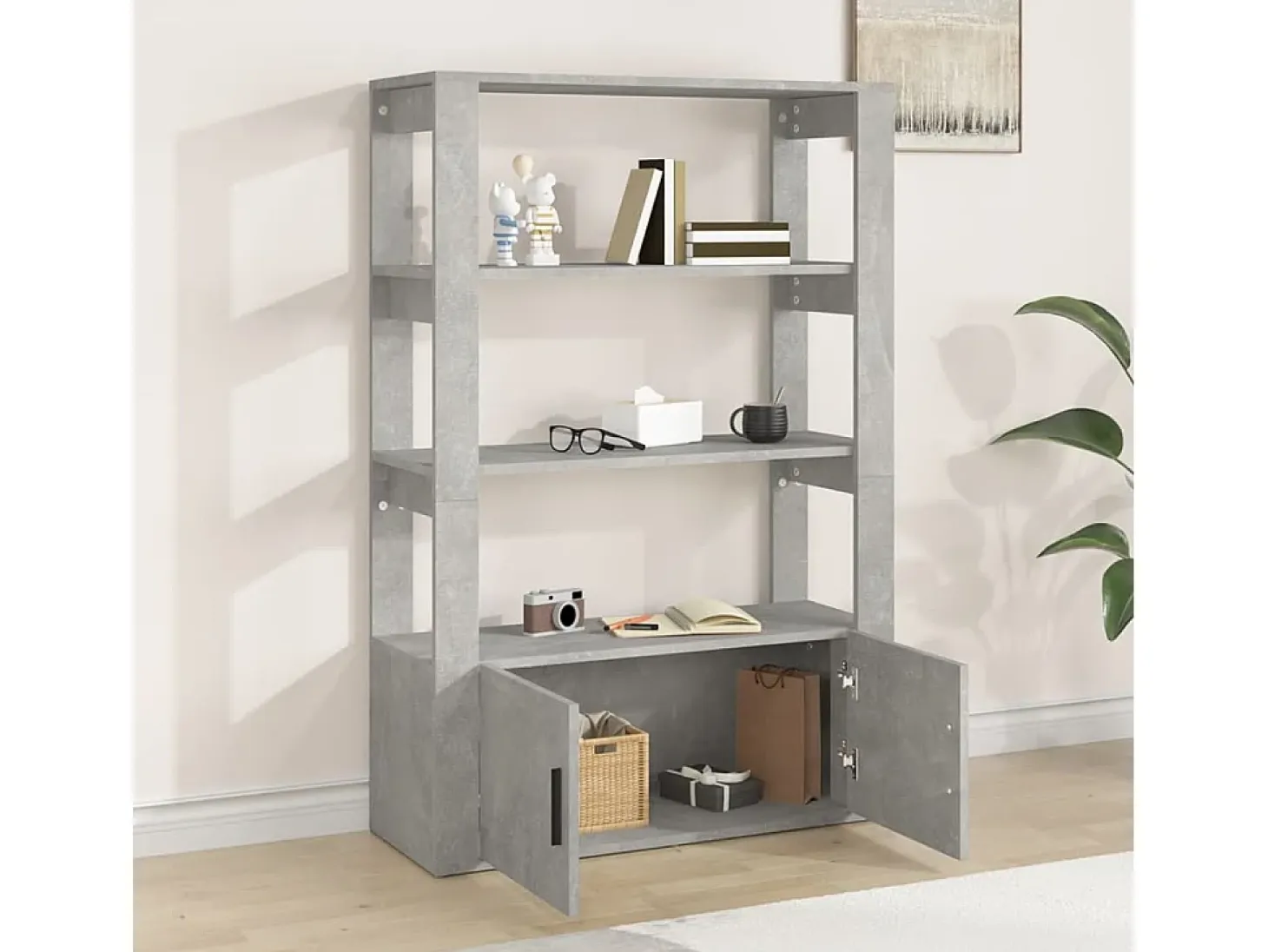 Aparador de madera contrachapada gris hormigón 80x30x119,5 cm