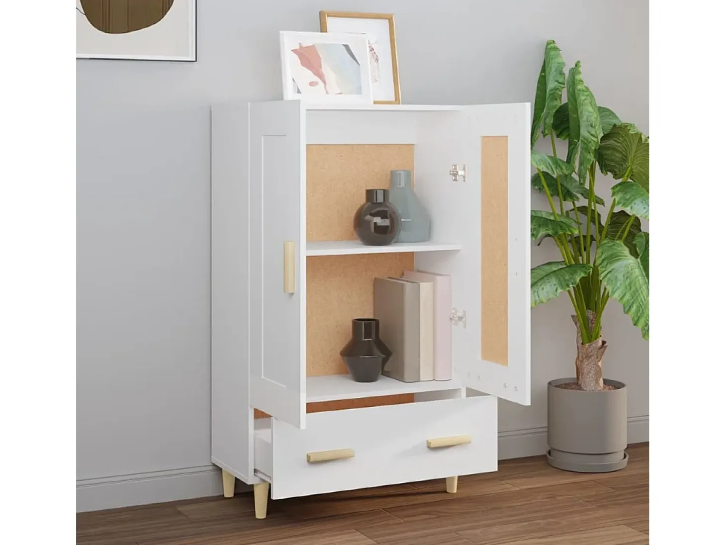 Aparador de madera contrachapada blanco 70x31x115 cm