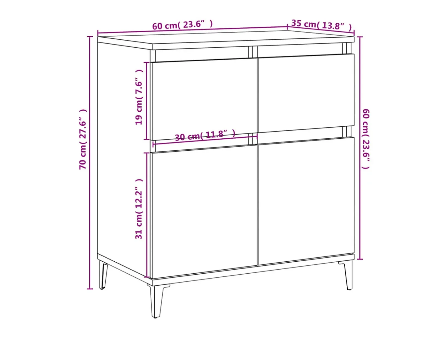 Aparador de madera contrachapada blanco 60x35x70 cm