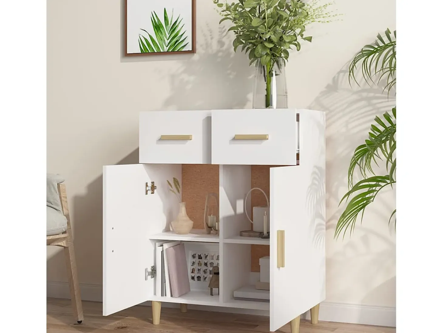 Aparador de madera contrachapada blanco 69,5x34x89 cm
