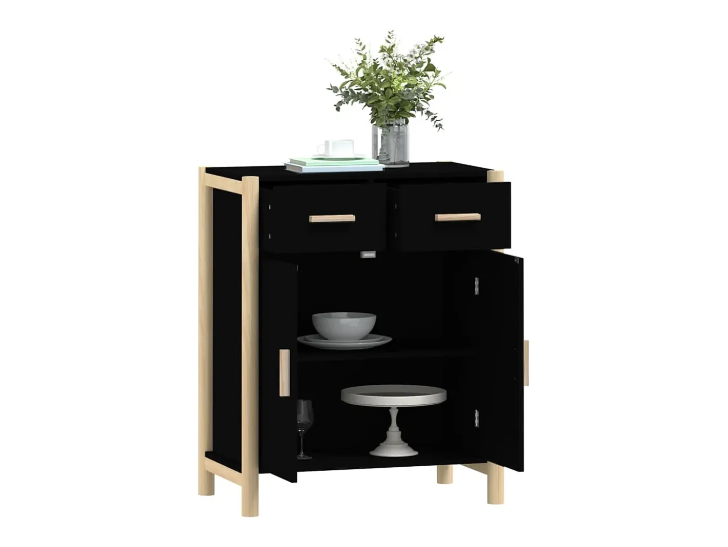 Aparador de madera contrachapada negro 62x38x75 cm