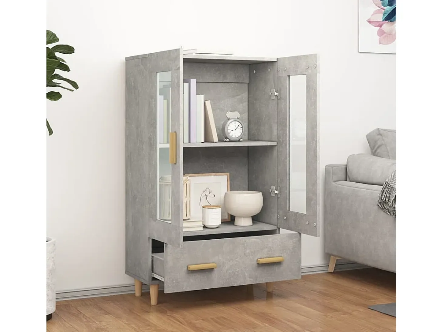 Aparador de madera contrachapada gris hormigón 70x31x115 cm ES45661