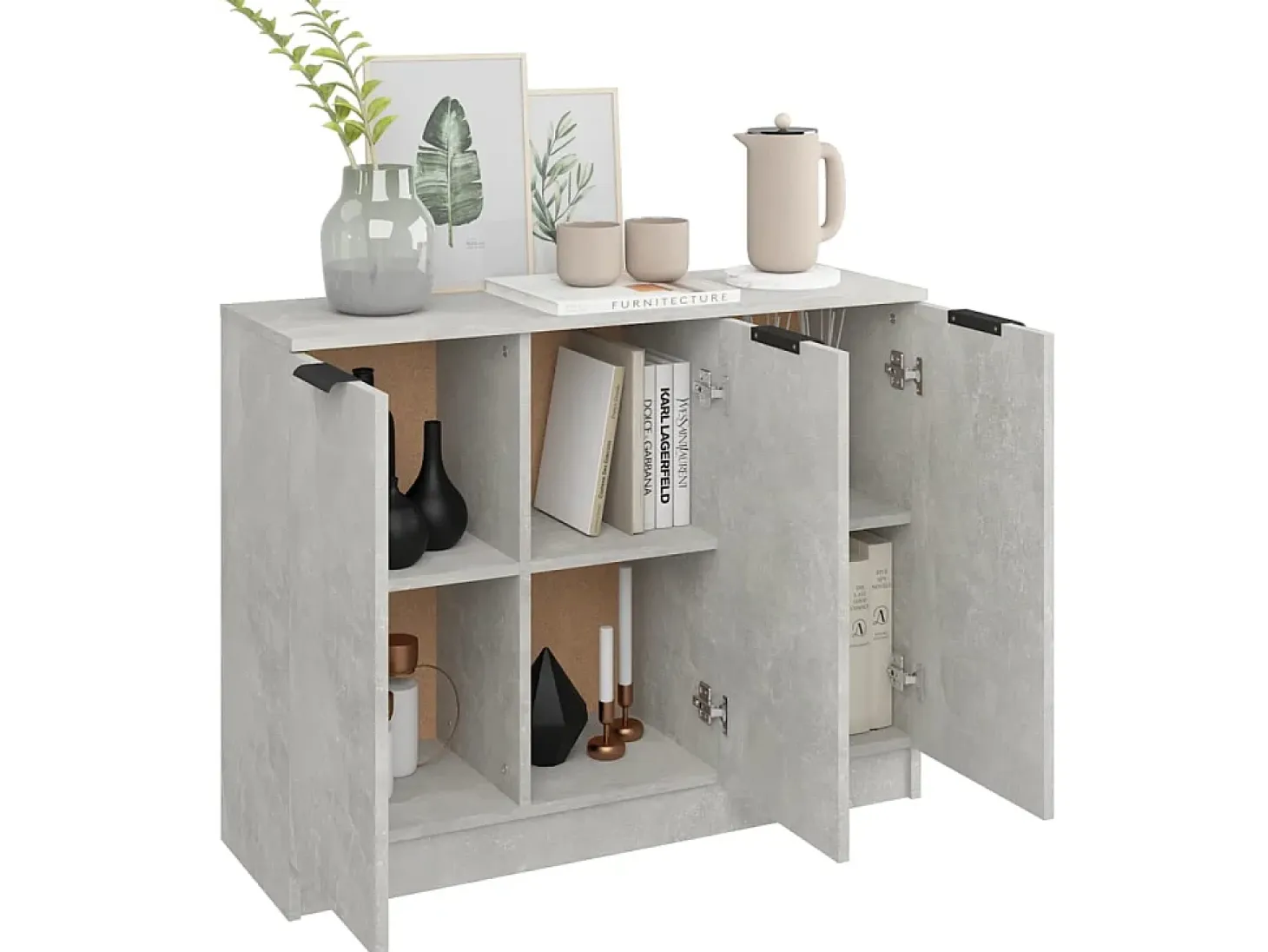 Aparador de madera contrachapada gris hormigón 90,5x30x70 cm ES39664