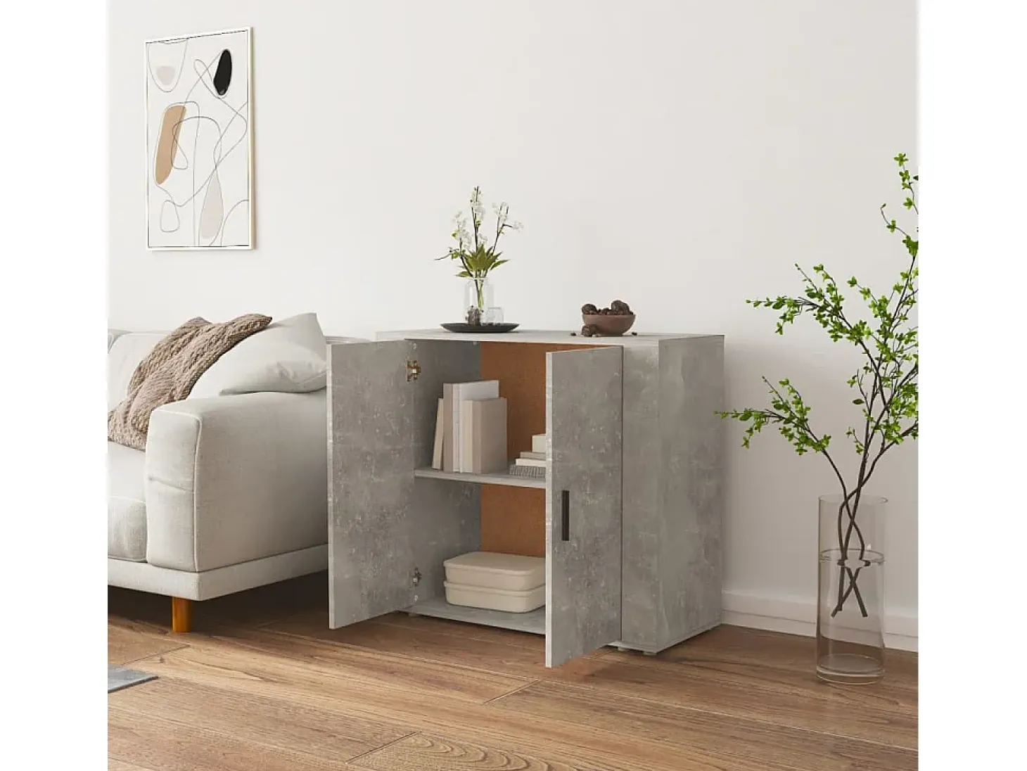 Aparador de madera contrachapada gris hormigón 80x33x70 cm