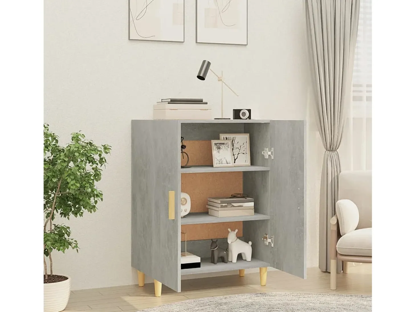 Aparador de madera contrachapada gris hormigón 70x34x90 cm
